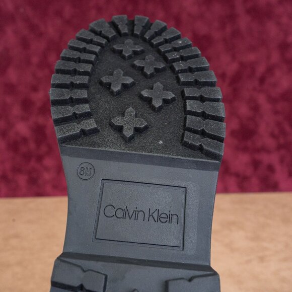 Calvin Klein Women Sallon Black Faux Leather Combat zip Ankle Boots sz 8 - Picture 7 of 9